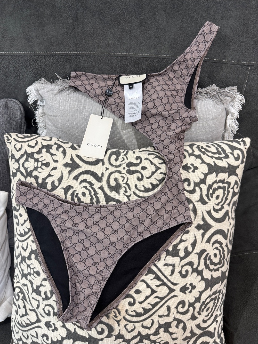 Gucci GG Monogram One-Shoulder Bikini in Mauve